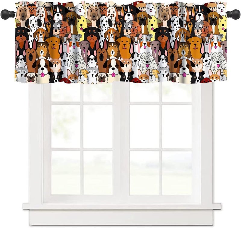 YSWOW Cute Dog Valance Curtain for Kids Boys Girls Bedroom Funny Puppy Pet Cartoon Animal Art Printed Window Drapes Decor W54xL18in Fabric 1 Panel - Image 1